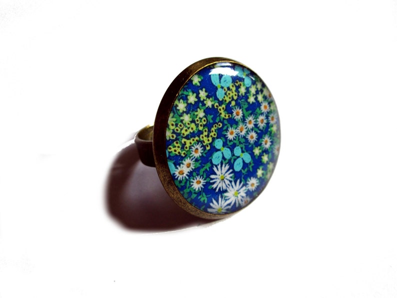 FLOWERS RING Blue flower ring Flower ring Blue ring liberty Garden, spring summer Girlfriend gift Teen gift Nature Hippy image 2