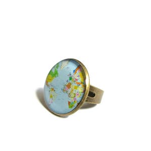 GLOBE ring World Map ring world jewelry Planet Earth Travel Accessory Gift for Traveler Geography Teacher colorful Map, christmas image 4