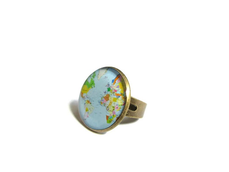 GLOBE ring World Map ring world jewelry Planet Earth Travel Accessory Gift for Traveler Geography Teacher colorful Map, christmas image 4