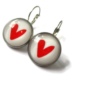 BOUCLES D'OREILLES COEURS rouge, vintage, boucles amour, bijou amitié, bijoux cœur, Saint Valentin, cabochon image 3