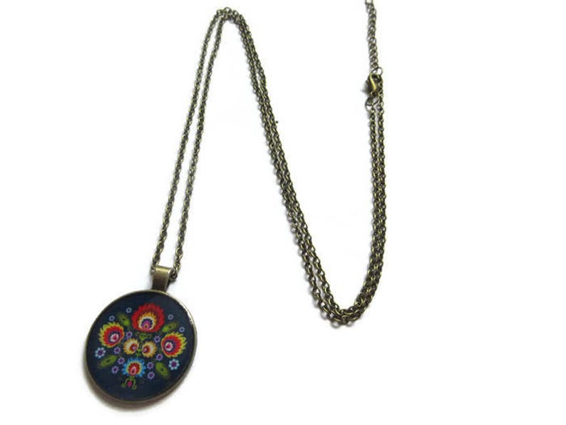 FOLK NECKLACE slavic folk pendant adjustable jewelry Zhostovo folk jewelry BOHO jewellery gift for colorful jewelry, christmas image 4