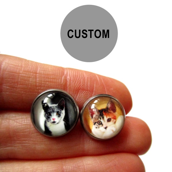 Custom Pet Earrings, dog cat lover gift,  Personalized Earrings, Custom Studs, Custom Jewelry Custom Gift,  Crazy Cat Lady