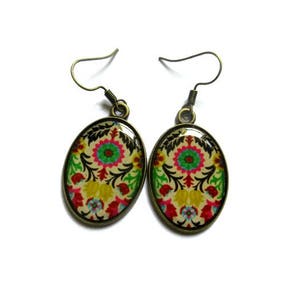 Oval Earrings, colorful Pattern, BOHO jewelry, Hippie Earrings, Indian Pattern, Ethnic Style, Tribal, danslairdutemps image 3