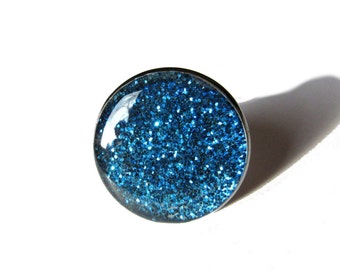 BLUE GLITTER RING - glitter ring - 20mm - Dark Blue Glitter ring - Smokey Blue ring - cocktail ring - glitter jewellery - bride gift