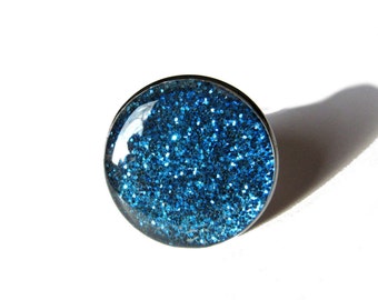 BLUE GLITTER RING - glitter ring - 20mm - Dark Blue Glitter ring - Smokey Blue ring - cocktail ring  glitter jewellery  bride christmas gift