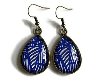 Blue Geometric TEARDROP EARRINGS, drop earrings, geometric Pattern, blue jewelry,  BOHO Style, vintage, Ethnic, retro, danslairdutemps