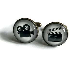 MOVIE CUFFLINKS - Film cufflinks - Clapper board cufflinks - Hollywood cufflinks - Mens cufflinks -  Film Reel Cufflinks - Gift for Him