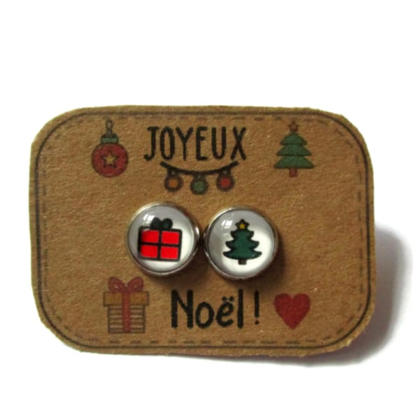 BOUCLES D'OREILLES Noël, puces sapin, bijoux sapin, petit cadeau de table, Joyeux Noël, Merry Christmas, cadeau soeur, fille, boucles noel