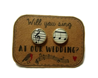Trouwoorbellen, zangeroorbellen, muzieksieraden, zing je op onze bruiloft?, cadeau voor een zanger op onze bruiloft, muzieknoot