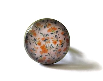 Orange FLOWERS RING - statement ring - flowers vintage ring jewelry - summer ring - fall - retro ring - shabby chic ring - romantic ring