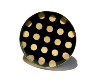 Black POLKA DOT RING - white polka dot ring - delicate jewelry - spring fashion - black and white - jewelry gift for her