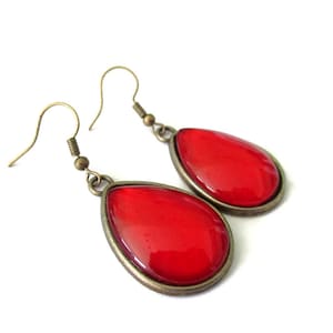 Red teardrop EARRINGS, Drop Earrings, Red Jewelry, Minimalist Jewelry, Simple, Color, clip