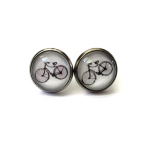 Little bike stud EARRINGS, Cyclist earrings, cute bicycle studs, Bike studs, quirky Jewellery, Cyclist Sports gift danslairdutemps, cabochon image 3