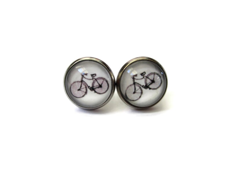 Little bike stud EARRINGS, Cyclist earrings, cute bicycle studs, Bike studs, quirky Jewellery, Cyclist Sports gift danslairdutemps, cabochon image 3