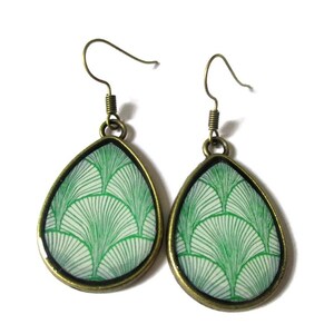 GREEN TEAR DROP Earrings geometric jewelry japanese pattern image 1