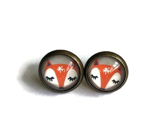 FOX EARRINGS, sleeping fox earrings, Animal studs, cute Red Fox, quirky studs, Woodland Forest, Wild animals stud - teens gift  for her