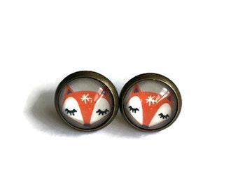 Sovande rävörhängen, orange rävörhängen, cabochon, djur, kawaii-smycken, present till henne, söta, djurörhängen