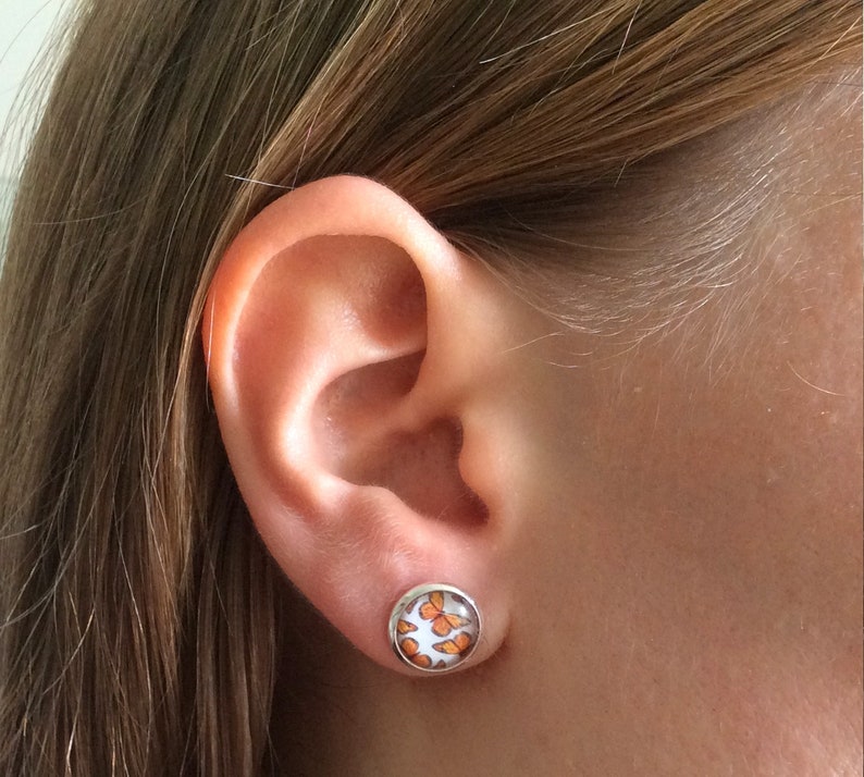 boho earring butterfly jewelry Gift for her butterflies studs folk orange earrings for BUTTERFLY EARRINGS orange butterfly
