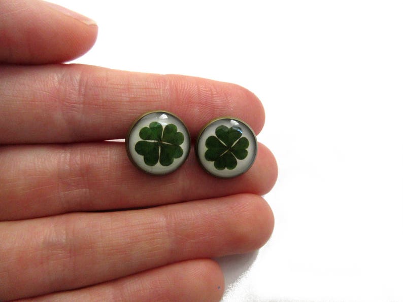 FOUR LEAF CLOVER earrings St patrick leaf Shamrock earrings Saint patricks day Green shamrock Luck earrings image 4