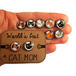 CAT EARRINGS 黒、赤、グレー、白、べっ甲、警戒猫ジュエリー、楽しい、動物、動物ギフト、かわいい、ギフト