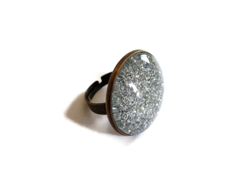 Silver glitter ring statement glitter ring silver ring statement cocktail ring fashion glitter glitter jewellery silver jewelry image 3