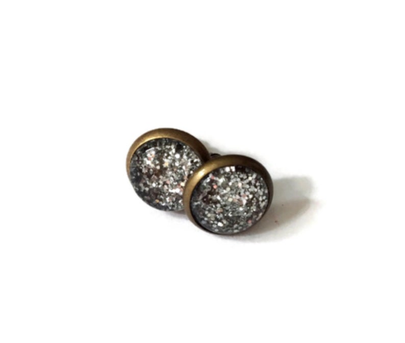 SILVER Glitter Stud Earrings Sparkle Post Earrings Sparkly Etsy