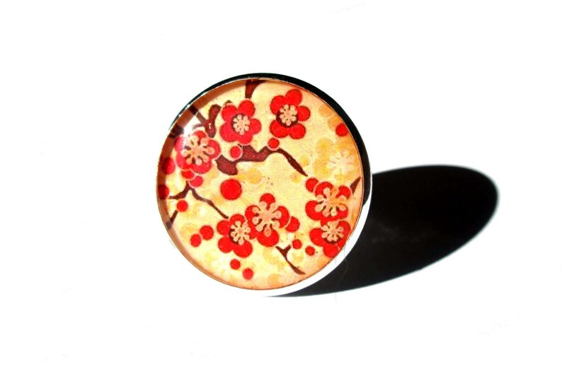 CHERRY BLOSSOM JEWELRY Cherry Blossom ring red Earrings Red Jewelry Flower Ring Gifts under 20 for her sakura image 1