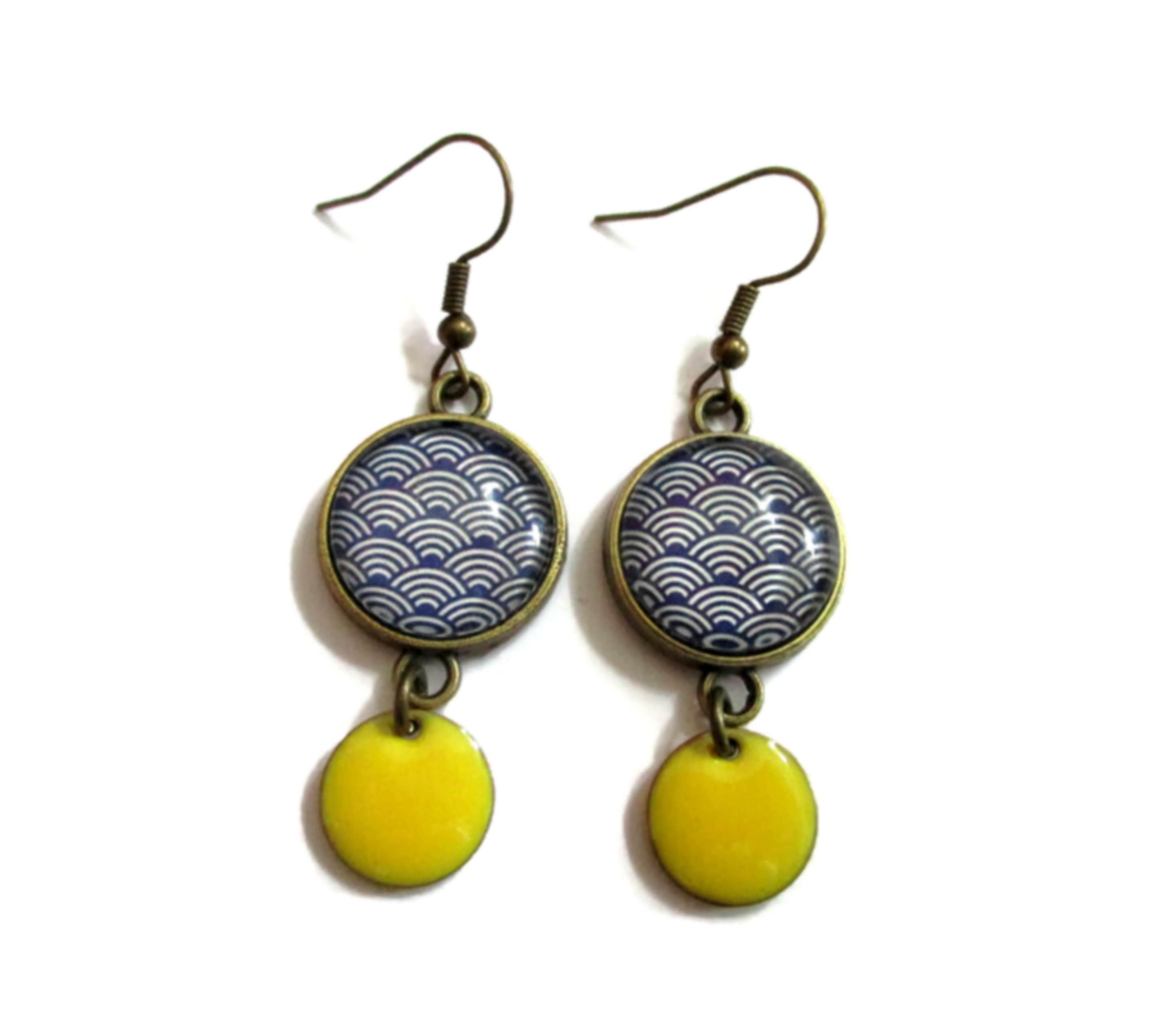 Boucles D'oreilles Clip Original – Orange/Jaune Moutarde Et Bronze, Fantaisie