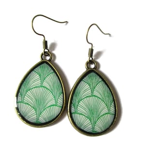 GREEN TEAR DROP Earrings geometric jewelry japanese pattern image 2