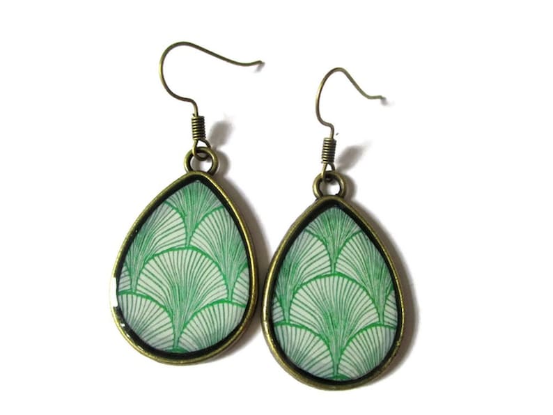 GREEN TEAR DROP Earrings, geometric jewelry, japanese pattern, Pattern varies Modern, Minimalist, for her, Boho, green earrings image 2