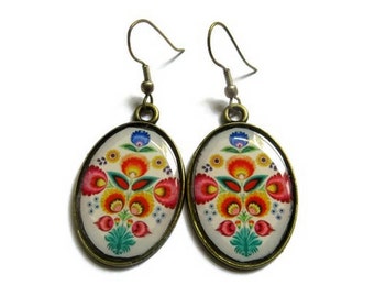 OVAL EARRINGS - drop earrings - Boho earrings - bohemian earrings - Woodland Earrings - Flower Earrings - floral earrings - Vintage Style