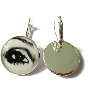 Open Close Eye Eyelashes Earrings, Winking Eye, Eyes Earrings, Eye Jewelry, Wink Dangle, iris, Black and White image 4