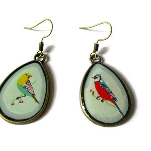BIRDS EARRINGS Teardrop Earrings bird Pattern BOHO Style image 1