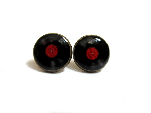 cute icon studs Music lovers music jewelry Garage band charms Musician jewelry Picture jewelry Vinyl record earrings