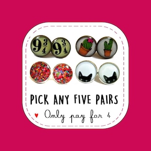 Boucles d'oreilles puces 4 paires achetées, 1 paire gratuite Pack de 5 paires de boucles d'oreilles fantaisies image 2