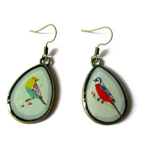 BIRDS EARRINGS, Teardrop Earrings, bird Pattern, BOHO Style, bird lover gift, Nature, animal Jewelry, romantic image 2