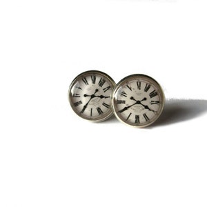 CLOCK EARRINGS, Roman Clock studs, vintage earrings, retro jewelry, don't be late, late girl gift, danslairdutemps image 2