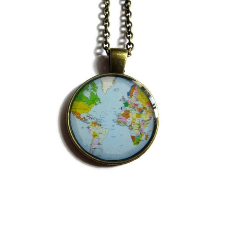 WORLD MAP NECKLACE vintage globe pendant world map pendant teacher gift world travel adventurer world map globe jewelry, christmas image 1