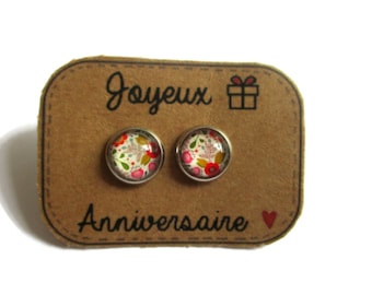 BIRTHDAY EARRINGS, bon anniversaire Earrings, small gift Jewelry, Gift Stocking Stuffer, French studs, birthday gift, danslairdutemps