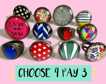PICK ANY 4 RINGS - Buy 3 get 1 free pack of adjustable rings - You pick the designs