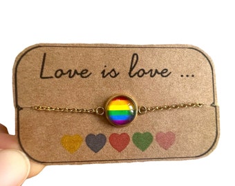 Stainless Steel Pride Bracelet, Rainbow Bracelet, Gay Pride Bracelet, LGBT Bracelet, Love is Love, Pride Gifts, Rainbow Gifts
