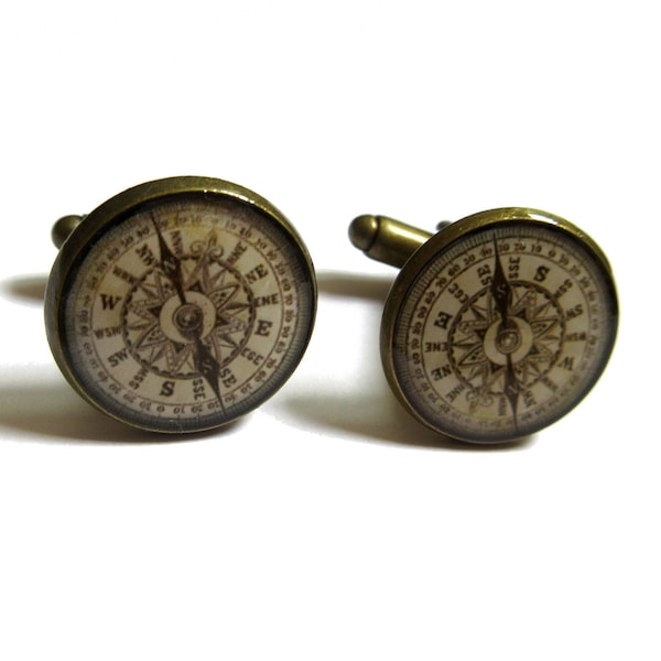 ANTIQUE COMPASS CUFFLINKS - traveler gift - compass cuff links - vintage compass cuff links - men cufflinks - Wedding Cufflink