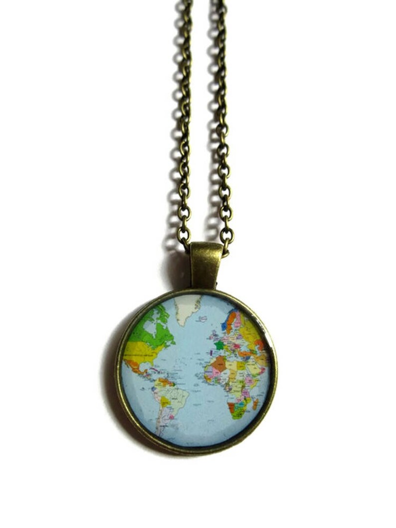 WORLD MAP NECKLACE vintage globe pendant world map pendant teacher gift world travel adventurer world map globe jewelry, christmas image 2