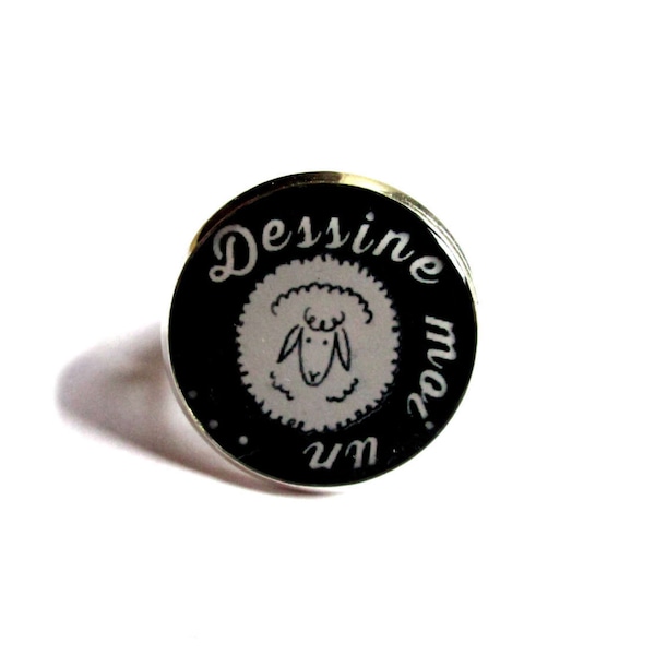 BAGUE MOUTON , bague Dessine moi un mouton, noir, blanc, bijoux mouton, animal, poétique, message, écriture, citation, cabochon verre