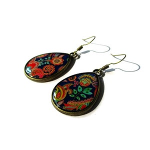 Bohemian TearDrop Earrings, Colorful Earrings, Summer Boho Jewelry, ethnic earrings, Paisley Style, indian style image 3