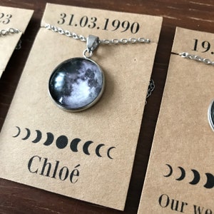 Personalized Moon Phase necklace, Custom Moon Phase Necklace, Custom Birth Moon gift, Anniversary, full moon Pendant, stainless steel