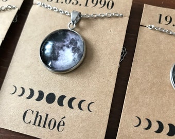 Personalized Moon Phase necklace, Custom Moon Phase Necklace, Custom Birth Moon gift, Anniversary, full moon Pendant, stainless steel