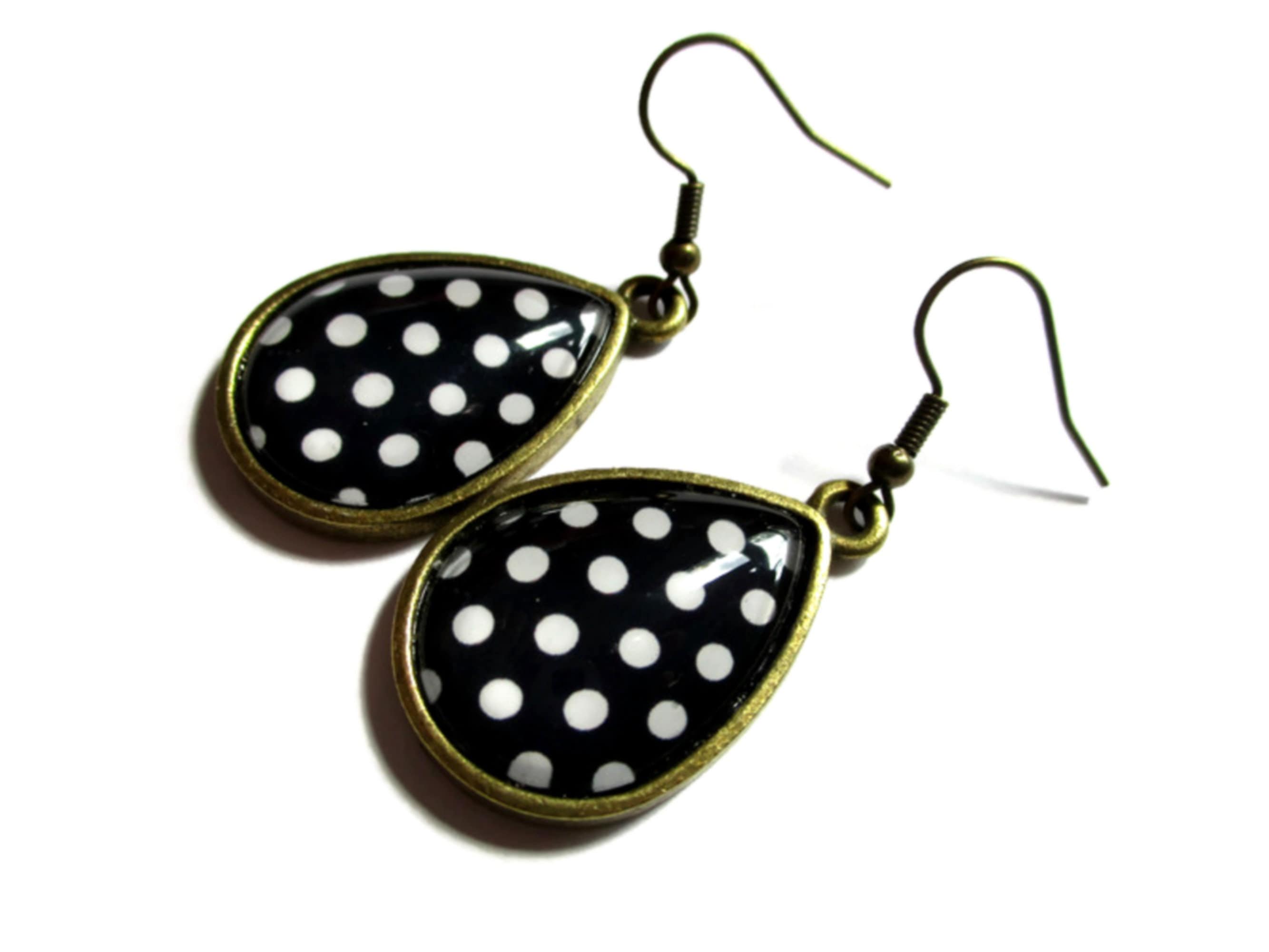 Boucles D'oreilles Vintage Rétro - Cabochon Verre Pois Colorés Style Pin-up