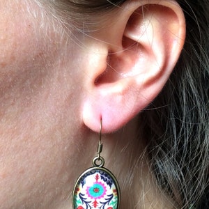 Oval Earrings, colorful Pattern, BOHO jewelry, Hippie Earrings, Indian Pattern, Ethnic Style, Tribal, danslairdutemps image 4