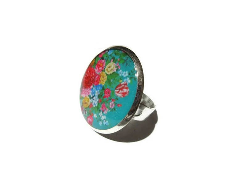 ANILLO DE FLORES VINTAGE, joyería de flores, joyería estilo bohemio, estampado floral, joyería de verano, joyería vintage, anillo de flores retro, anillo verde, navidad imagen 3